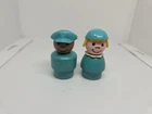 Vintage Fisher Price little people set: wood turquoise stewardess & pilot