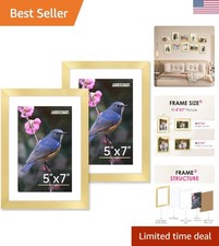 5x7 Picture Frame Set of 2, Gold Picture Frames Collage for Tabletop or Wall ...