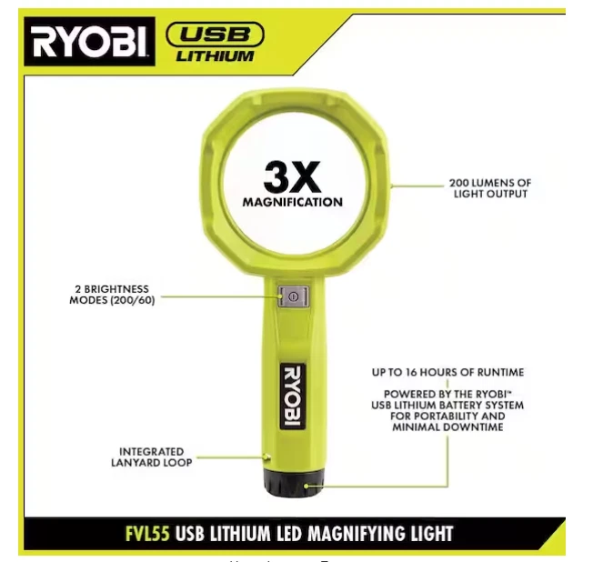 RYOBI USB Litio Inalámbrico 200 Lúmenes Kit de Lupa con Batería de 2.0 Ah Foto 3 de 4