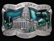 OC19143 VINTAGE 1980s KANSAS LANDMARKS STATE CAPITOL TOPEKA PEWTER BUCKLE