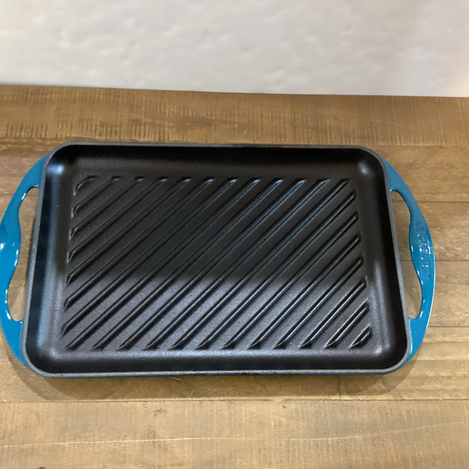 Le Creuset Teal Blue Rectangular Skinny Griddle Grill #33