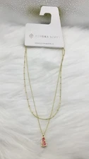 NEW Kendra Scott Adjustable Double Strand Necklace Pink Pendant 14k Gold/Brass