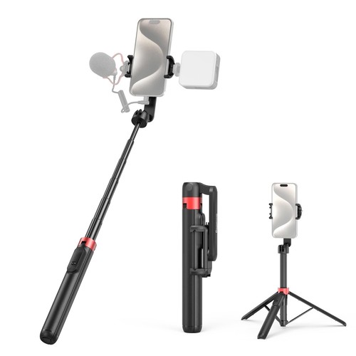Phone Tripod Stand w Remote, 51" Portable Selfie Stick, for iPhone, Android, ...