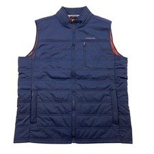 Fish Hippie Quilted Vest Men Navy Orange Puffer Zip Front Pockets Medium