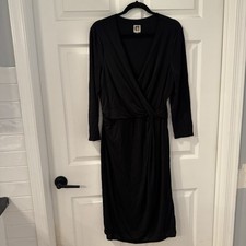 Anne Klein Black long sleeve wrap dress with V-neck and tie detail