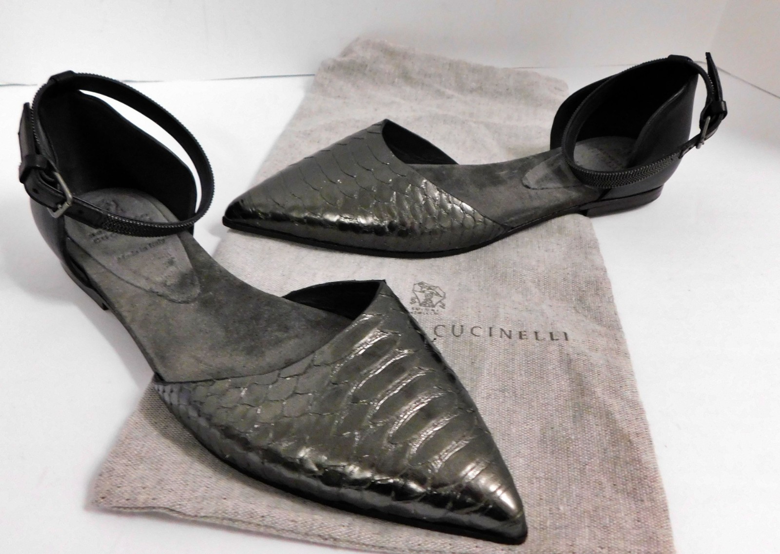 Brunello Cucinelli  Python Flats Pewter Black $10… - image 1