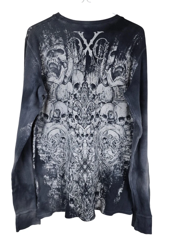 Camisa Térmica Y2K Xtreme Couture Manga Larga Gráfica Calavera Negra Blanca L Foto 2 de 4
