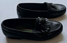 Vintage Cole Haan Black Leather Tassel Loafers Made In Italy Sz 8.5