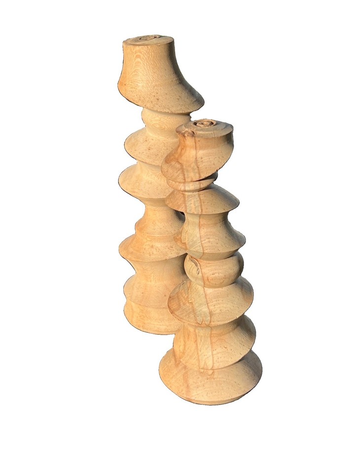 M.C.M. Hand Made Studio Sculpture Wood Candle Holders Portugal Set Of 2