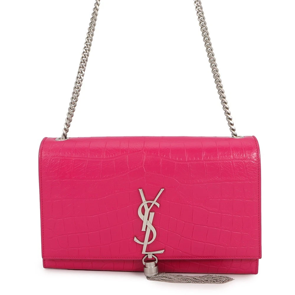 Saint Laurent — SAINT LAURENT PARIS Kate ChainShoulder Size Medium Croco embossed leather Pi...