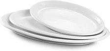 DOWAN Large Serving Platter, 16"/14"/12" Oval Platters Oven Safe, White Serving
