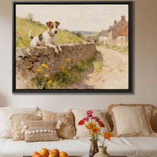 Watercolor Fox Terrier Canvas Print Dog Wall Art for Rustic Farmhouse Decor