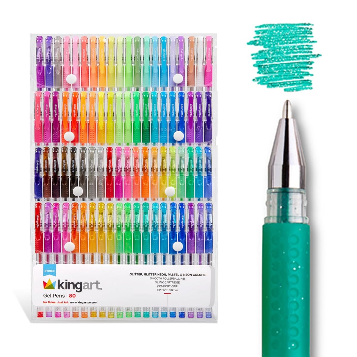 KINGART Soft Grip Glitter, 2.5mm Ink Cartridge, Set of 80 Un