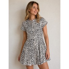 Zara Woman Abstract Zebra Print Cotton Mini Dress Short Sleeve Button Front S