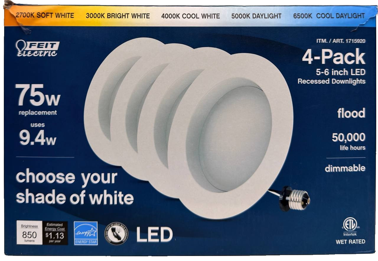 Feit Electric 75W Replacement 5-CCT LED Recessed Dimmable Downlight 850 lm, 4PK