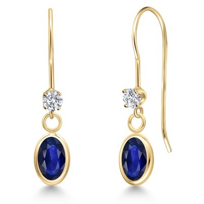 14K Yellow Gold Sapphire and Lab Grown Diamond Dangle Earrings for Women | 1.23