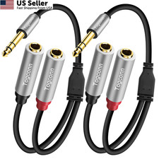 1/4 TRS to Dual 6.35mm TS Audio Splitter Y Cable Gold Plated Speaker 2PK 1ft USA