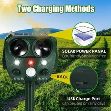 2x Solar Animal Repeller - Waterproof Ultrasonic Deterrent for Patio Yard
