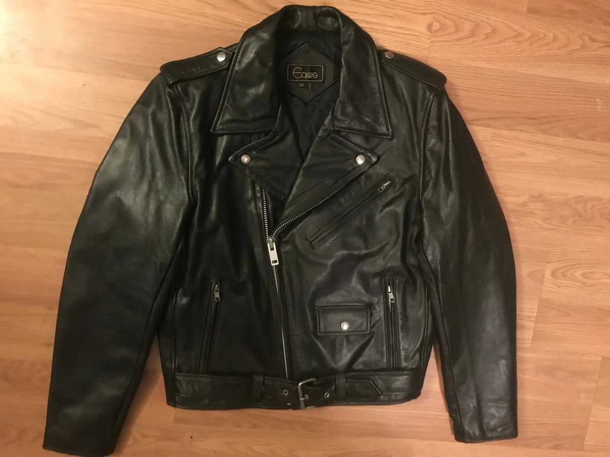 VTG 70S 80S NEW MENS 38 BLACK LEATHER MOTORCYCLE BIKER PUNK JACKET