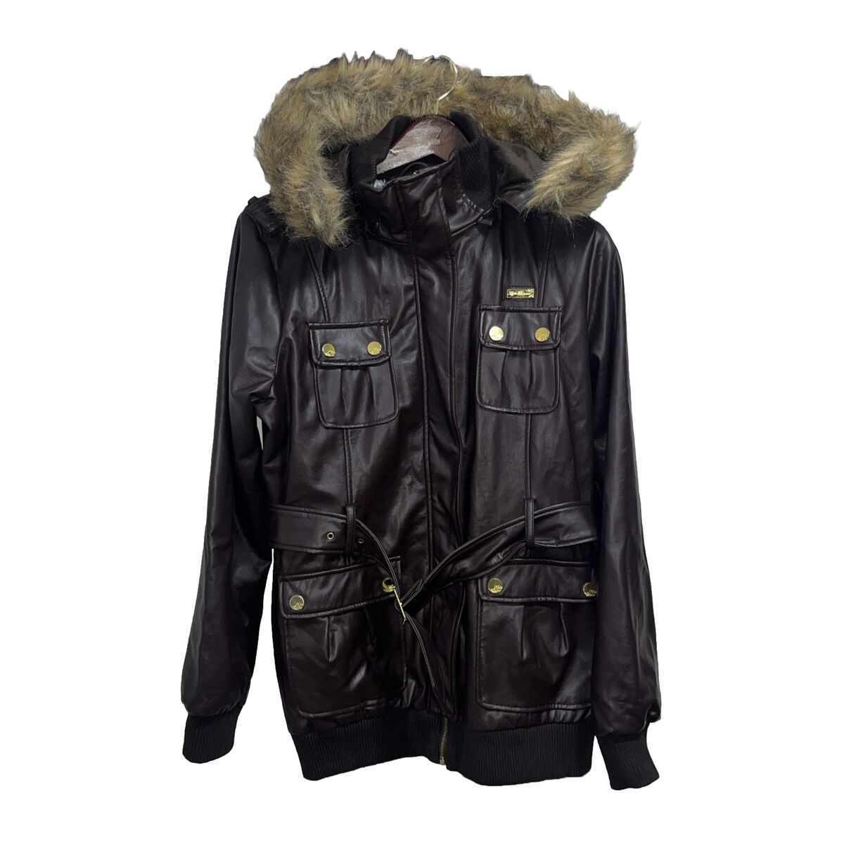 Women's Apple Bottom Jacket Y2K Faux Leather Fur Chocolate Women's Apple Bottom Jacket Y2K Faux Leather Fur Chocolate