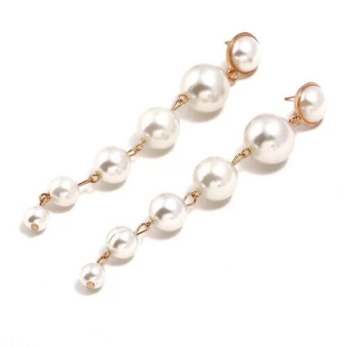 Bellissimi orecchini eleganti fantasia colore oro lungo pendente goccia lampadario "PERLE" - Foto 2 di 5