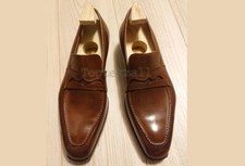 Handmade Men's Leather Loafers Slipper brown Stylish Dress Formal Shoes-786