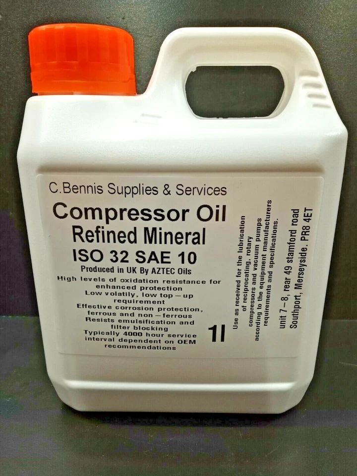 AZTEC OILS 1L Compressor / Vacuum Pump Oil ISO 32 SAE 10 - HFV 32 Made in UK