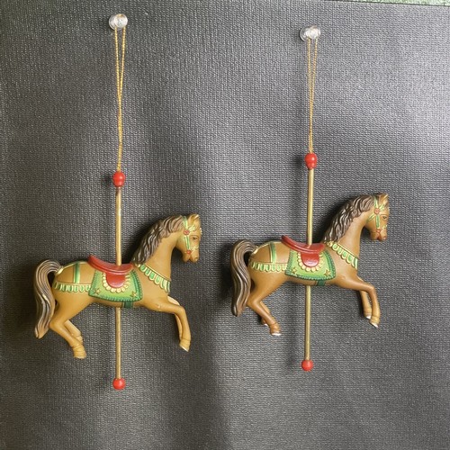 2 Vintage 1960s Ornament Carousel Horse 5” Resin Christmas Tree Hanging Germany - Picture 8 of 10