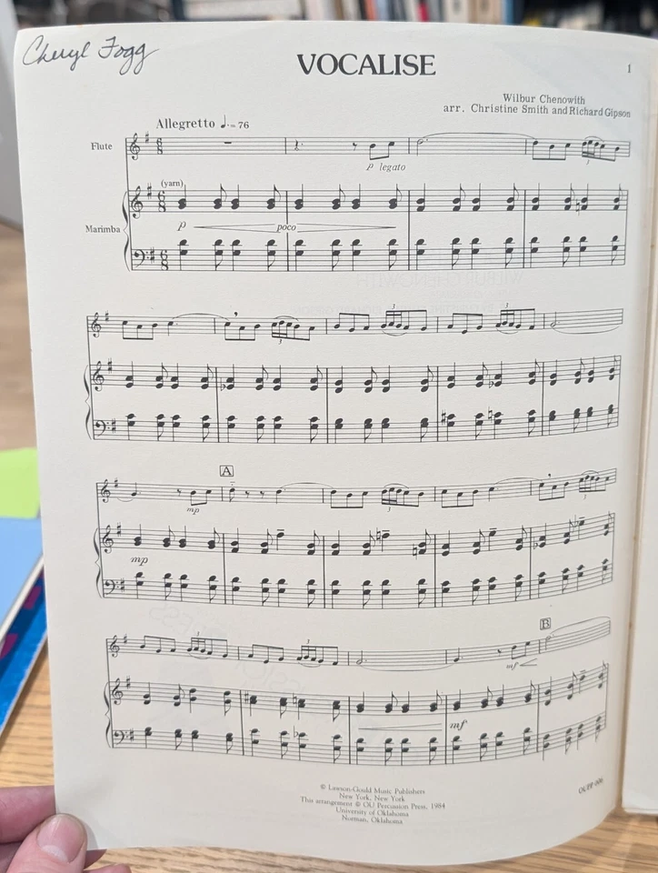 Vocalise for Flute and Marimba by Wilbur Chenowith - Image 2 of 3