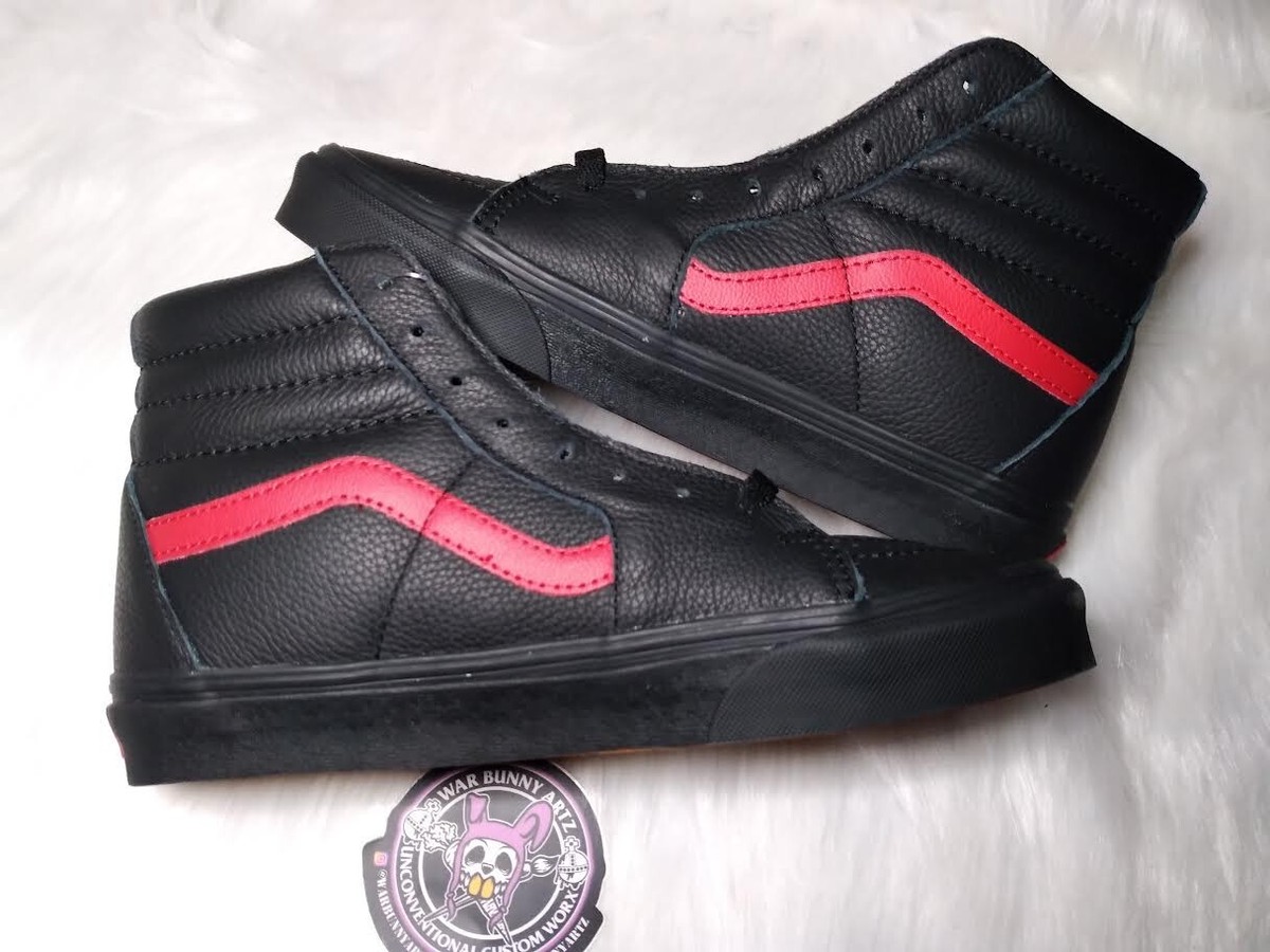 Vans Sk8-Hi - Leather - Black & Red - Size M's 7 / W's 8.5