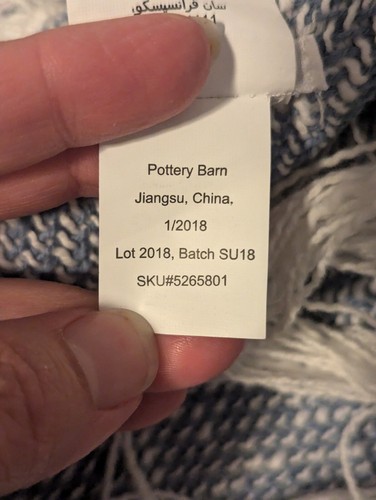 Pottery Barn Throw Blanket Blue White Tassels 100% Cotton 50" x 60" - Picture 5 of 5