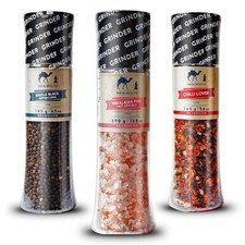 3 x Giant Grinders - Pink Salt 390g- Chilli Lover 165g - Black Pepper 185g