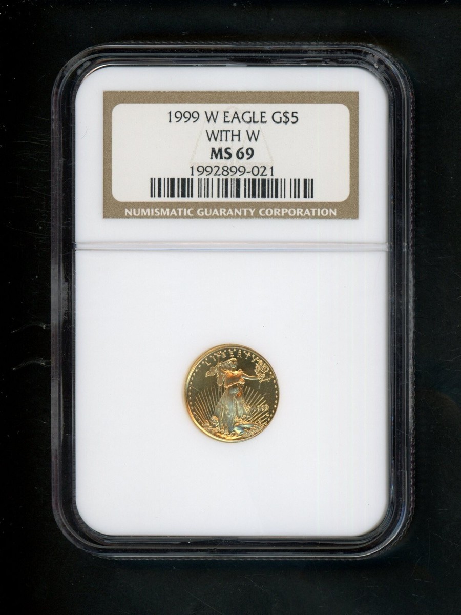 1999 W US 1/10 oz Gold American Eagle $5.00 $5 NGC MS69 UNC GEM