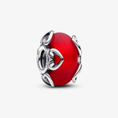 BN GENUINE PANDORA FROSTED RED MURANO GLASS AND HEART CHARM-792497C01  UK