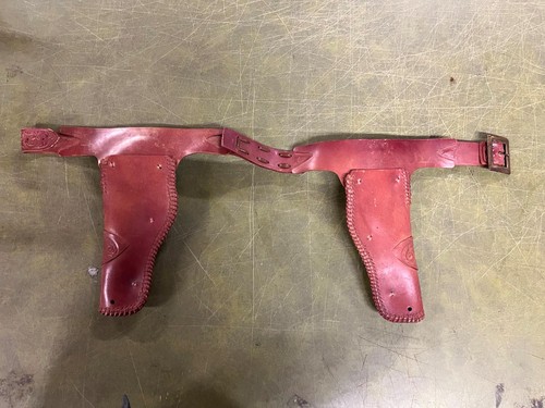 Vintage 1970s Dual Rubber Cap Shooting Toy Leather Holster Left And Right - Picture 6 of 7