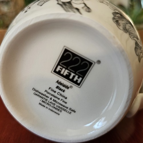 222 Fifth 12 oz. Adelaide Black Coffee Tea Mug Cup Birds Flowers Porcelain - Picture 10 of 10
