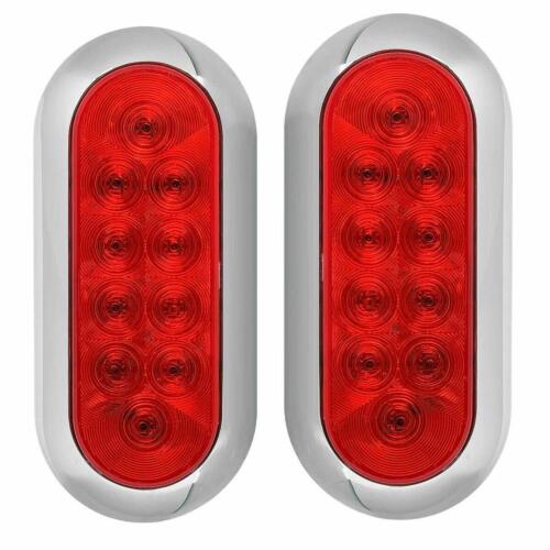 TWO - 6” Chrome Bezel Oval Red Flange Surface Mount Stop Turn Tail 10LED Trailer - Picture 1 of 4