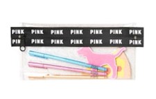 VICTORIA'S SECRET VS PINK PENCIL MAKEUP POUCH CASE 3 PENS + 2 STICK NOTEPADS SET