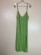 Reformation 12 Crimini Floral Slip Dress Midi Green Sleeveless V-Neck A-Line