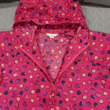 LANDS' END Kids Rain Coat Windbreaker Jacket Girls XL 16 PINK Polka Dot Hooded