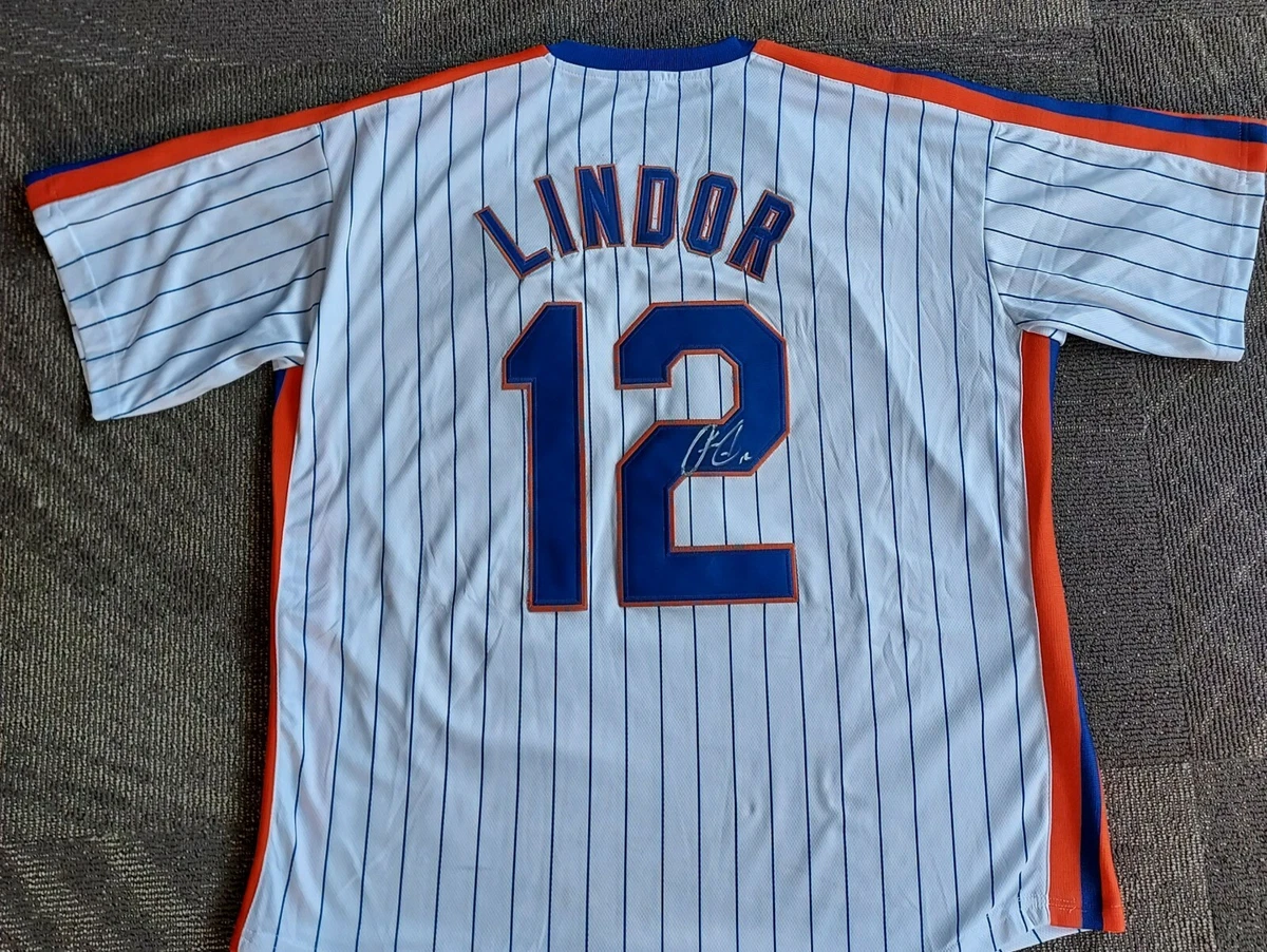 Francisco Lindor Signed Old School NY Mets Jersey Size L In Person