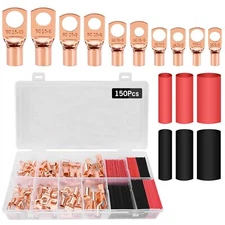70 Pcs Copper Wire Lugs Kit Ring Terminal Connectors with Heat Shrink Tube