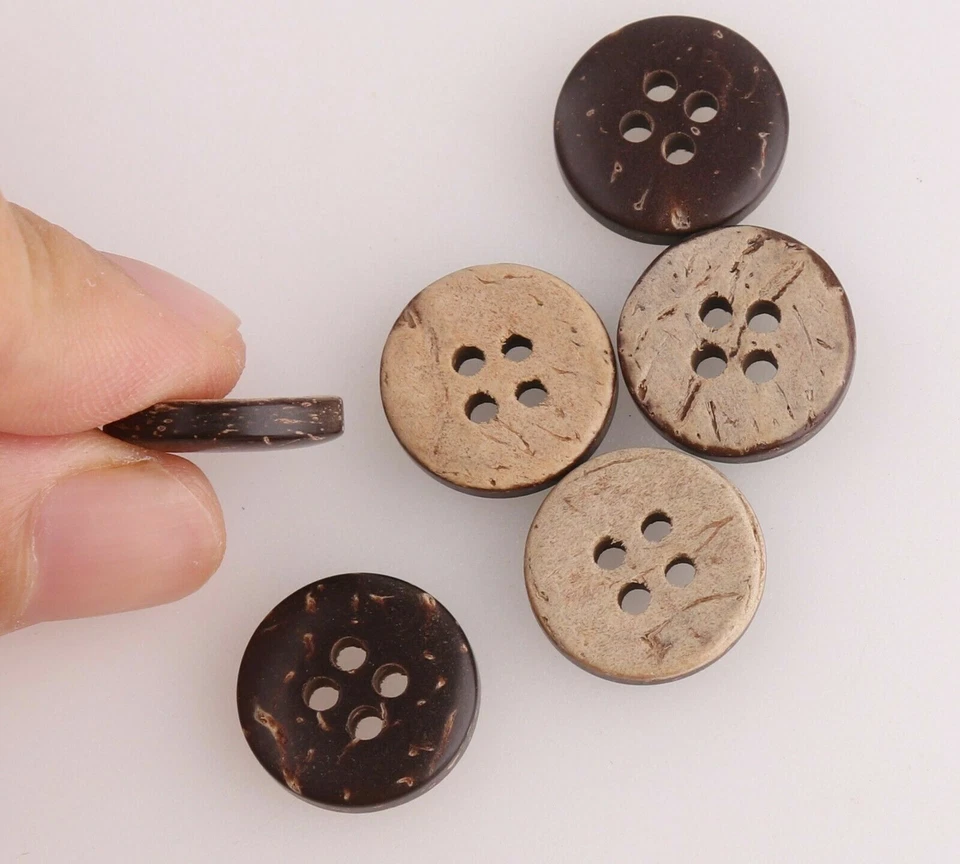 Sri Lankan Coconut Shell Wooden Buttons 20Pcs- 4 Holes for Clothing Sewing Craft - Image 4 of 4