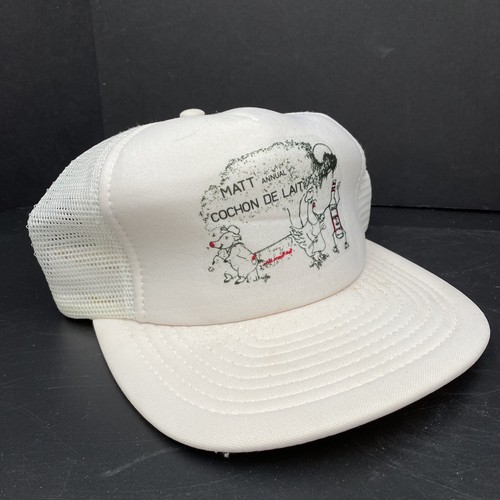 Vintage Cochon De Lait Suckiling Pig White Foam Snapback Trucker Hat Speedway - Afbeelding 1 van 9