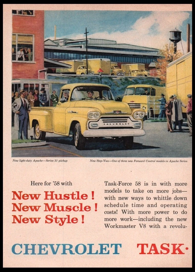 1958 Chevy Apache Series 31 pickup truck art print ad Vintage Man
