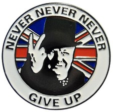 WW2 Winston Churchill NEVER GIVE UP Britain GB V For Victory Military Pin Badge 