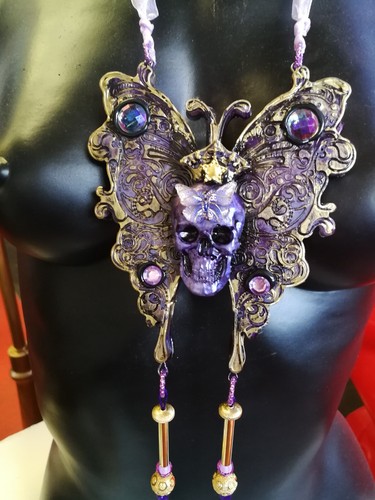 Gioiello Art Deco Nouveau Collana Pendaglio Falena Farfalla Teschio Bigiotteria - Picture 4 of 24