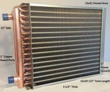 12x21  Water to Air Heat Exchanger 1" Copper Ports  With Install Kit