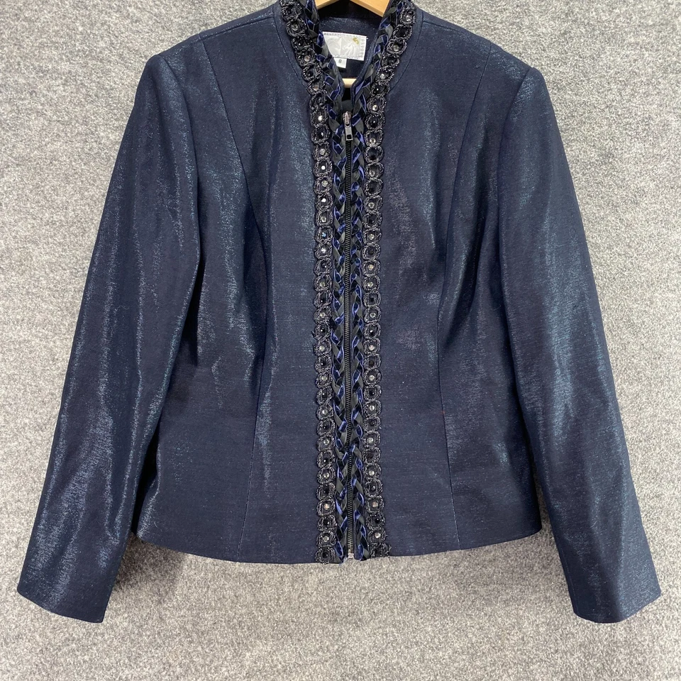 Chaqueta Alberto Makali Mujer 8 Negra Cremallera Completa Cuello en V Estrás Manga Larga Foto 4 de 4