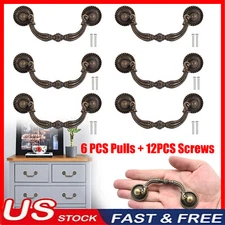 6Pack 3 Inch Bronze Vintage Drawer Pulls Handles Antique Drop Bail Cabinet Pulls